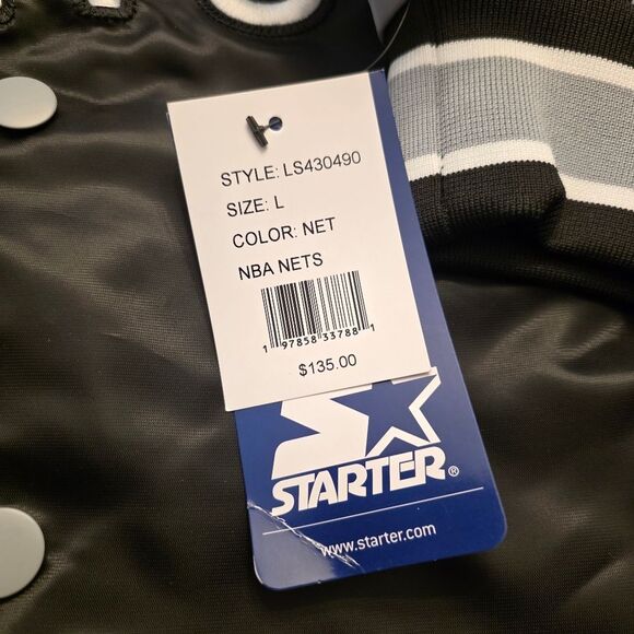 Starter Brooklyn Nets Black Silver Satin Front Snap Varsity Jacket Men's Size L - Picture 4 of 4